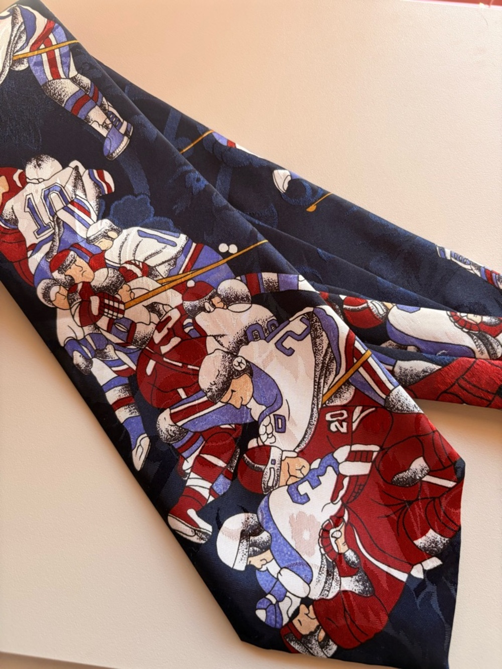 Hockey Players Pattern Tie - Navy, Red, White